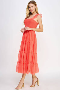 Coral Reef Sleeveless Tiered Tulle Dress