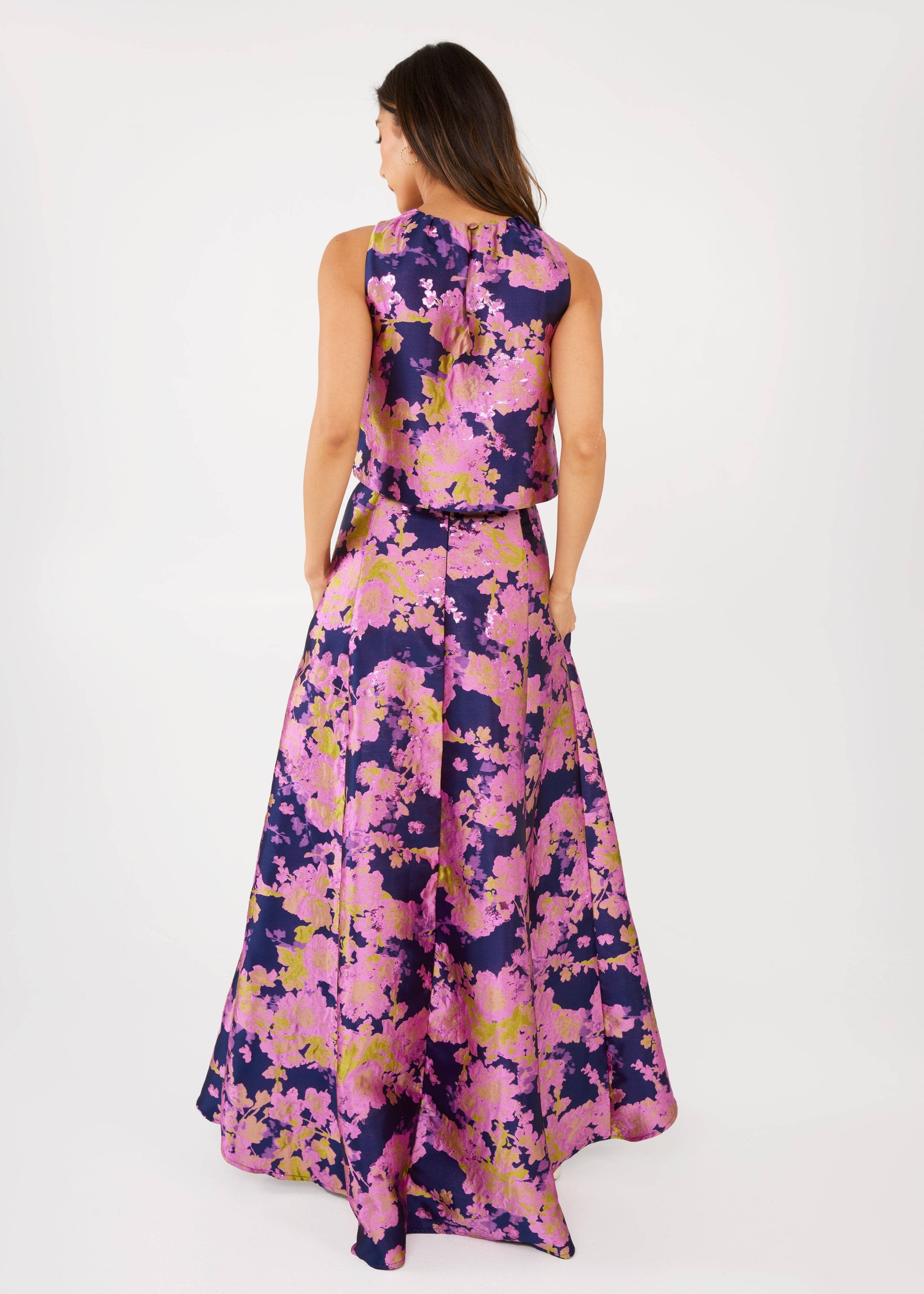 Olivia Skirt Navy Abstract Brocade