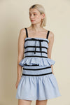 Contrast Trim Smocked Blouse