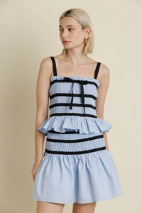 Contrast Trim Smocked Blouse