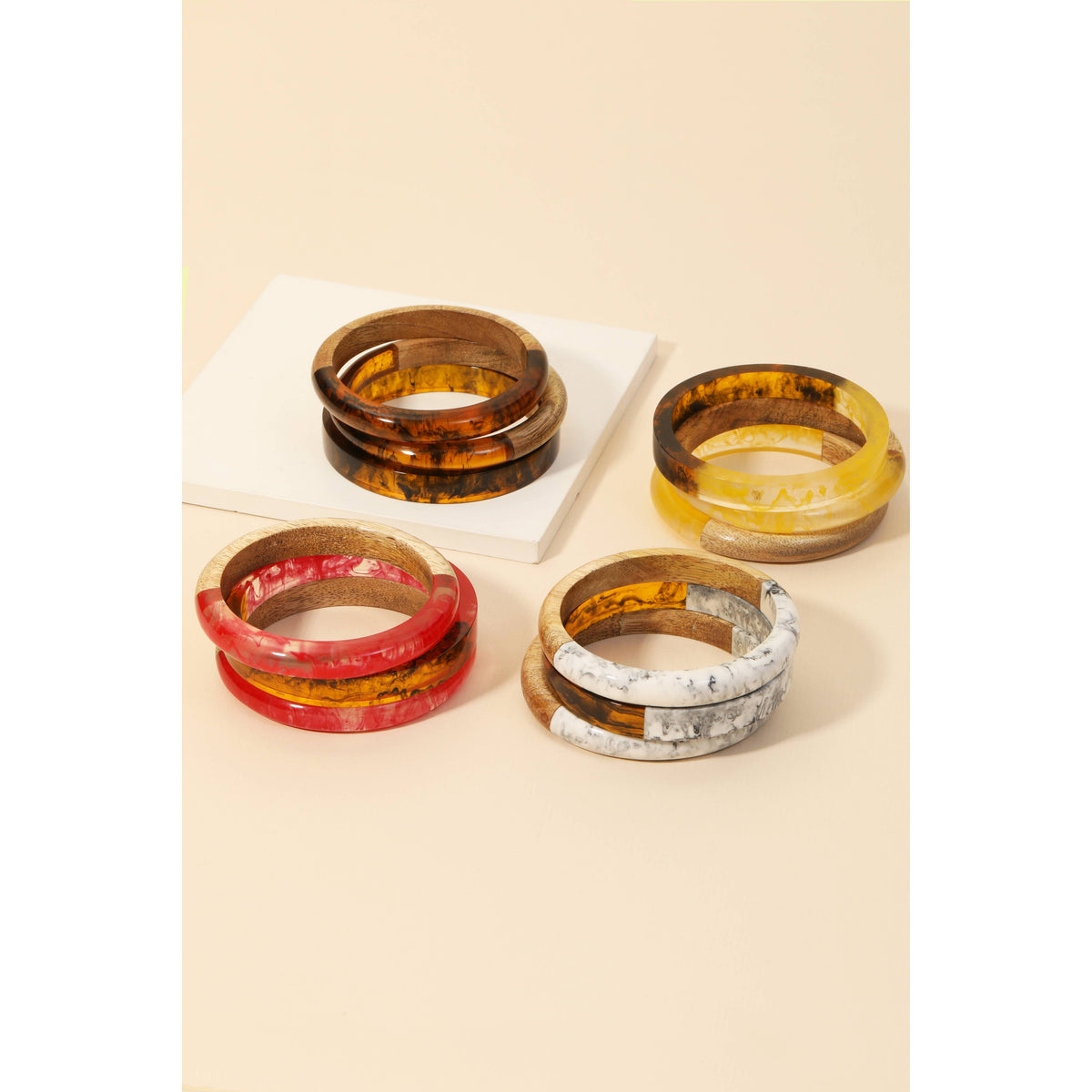 Acetate & Wood Bangle Set | Brown