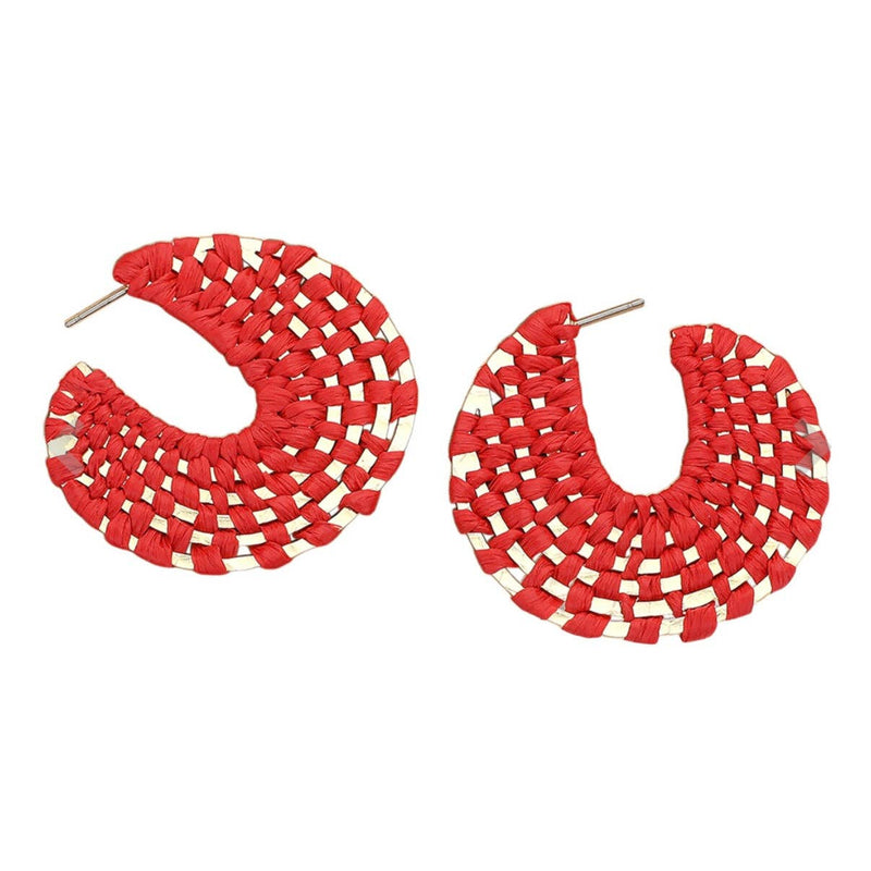 Red + Gold Raffia Wrapped Hoop Earrings