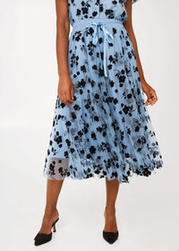 Sue Skirt Blue Floral Velvet Tulle