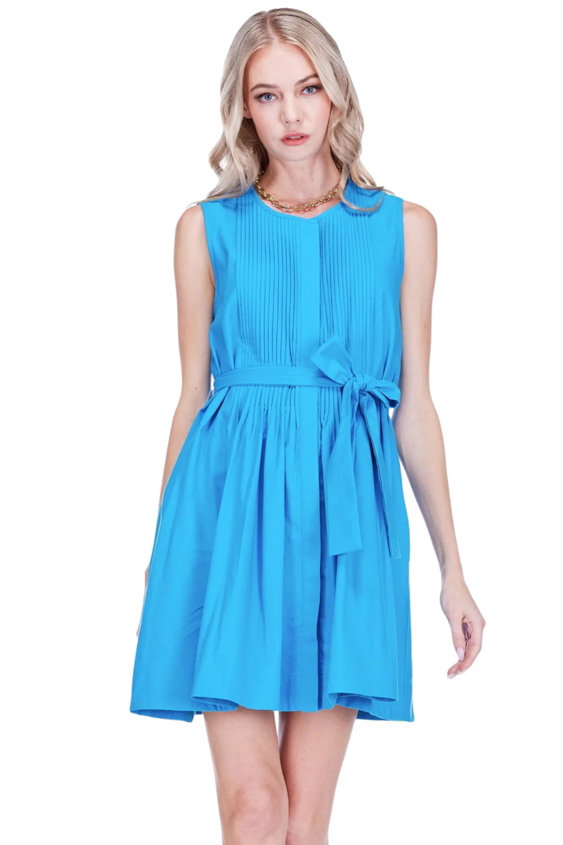 Turquoise Pleated Mini Dress