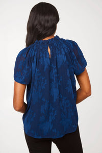 Quinn Blouse Navy Burnout Chiffon