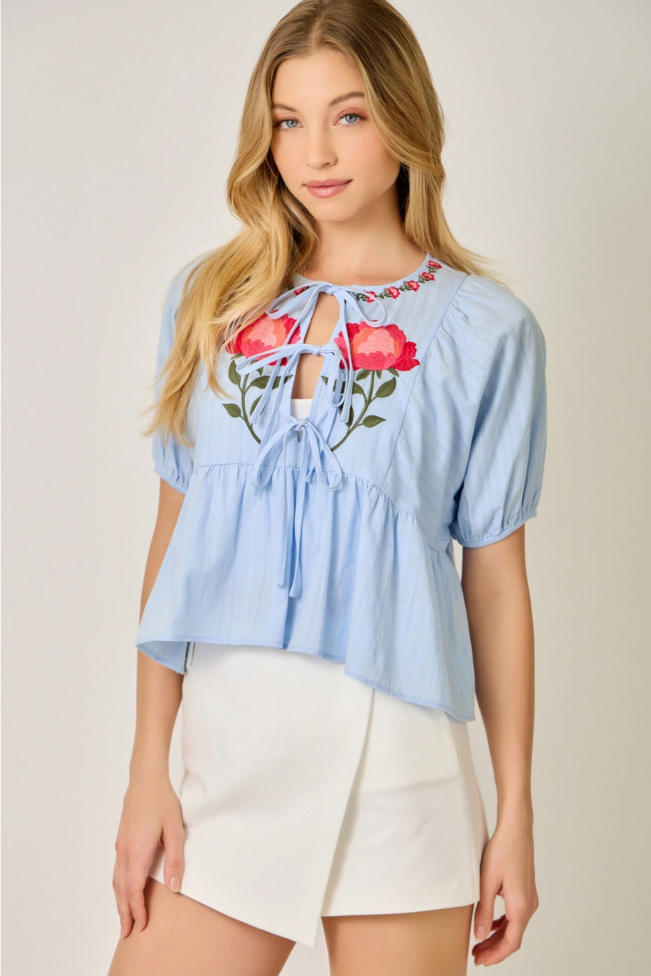 Floral Embroidered Peplum Blouse