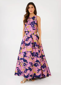 Olivia Skirt Navy Abstract Brocade