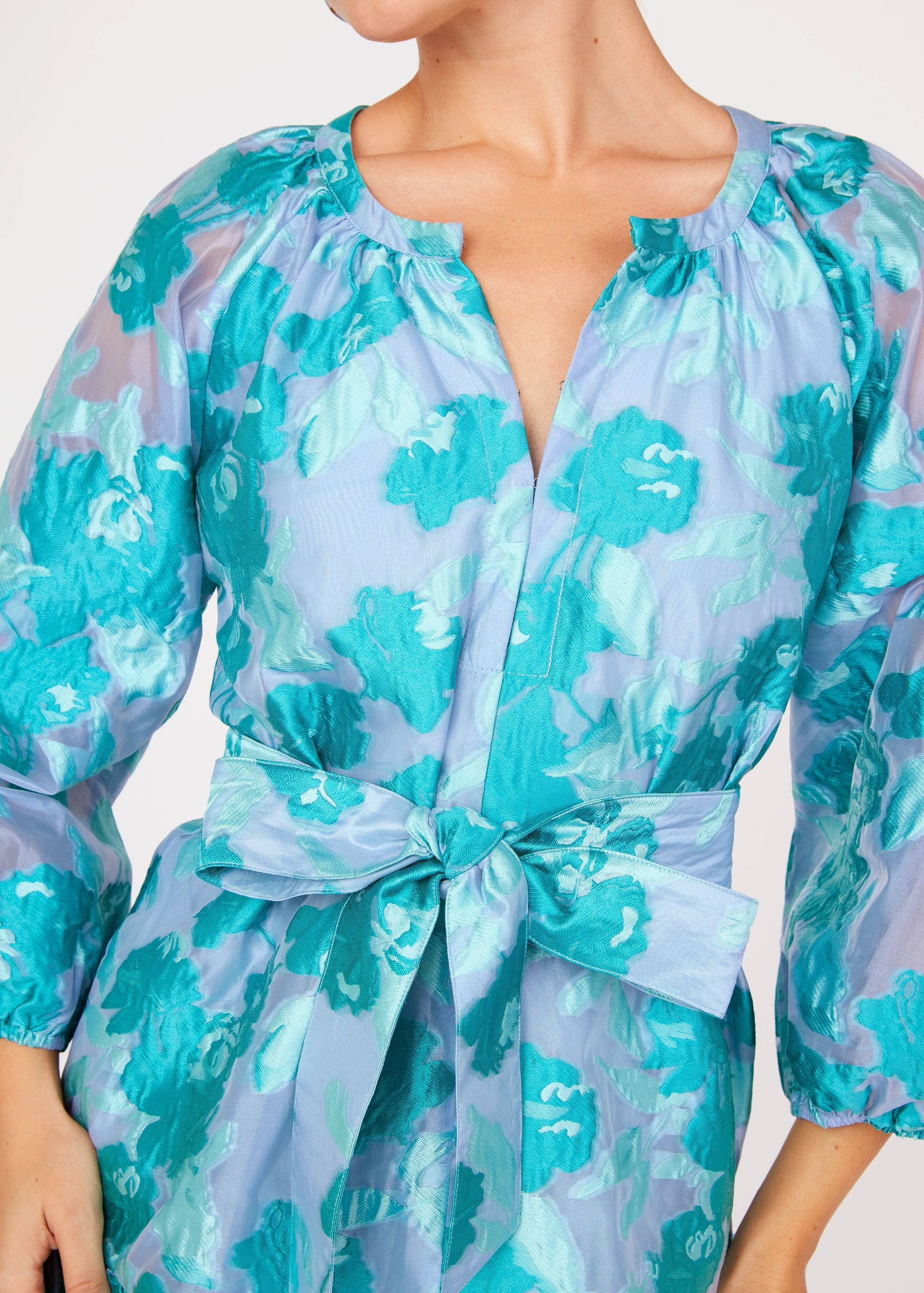 Elise Mini Dress in Mint Rose