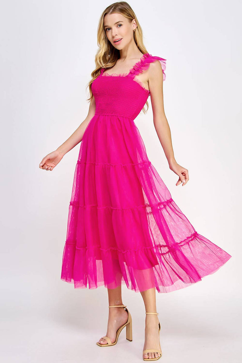 Coral Reef Sleeveless Tiered Tulle Dress