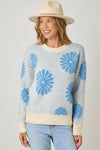 Floral Flocked Sweater | Blue/Oatmeal