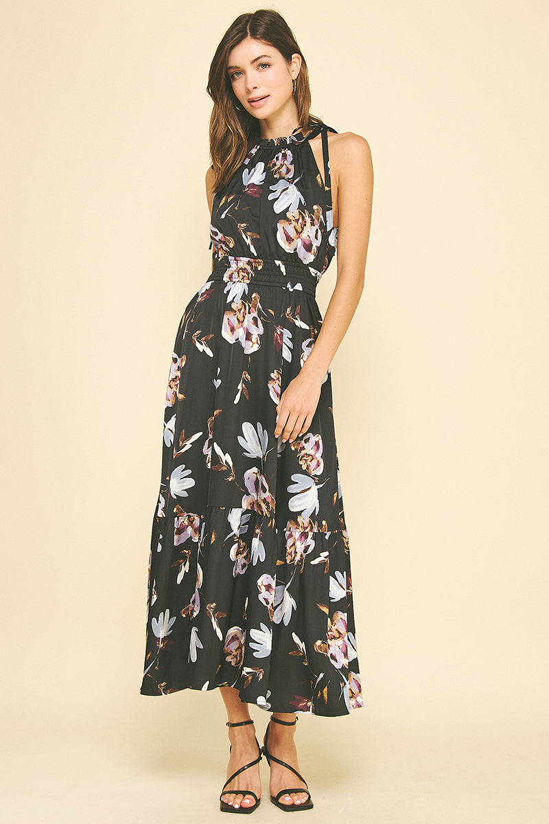 Black Multi Halter Neck Dress