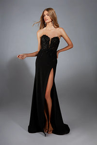 Black Strapless Fitted Gown | AP-61953