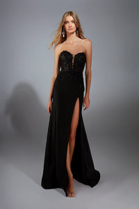 Black Strapless Fitted Gown | AP-61953