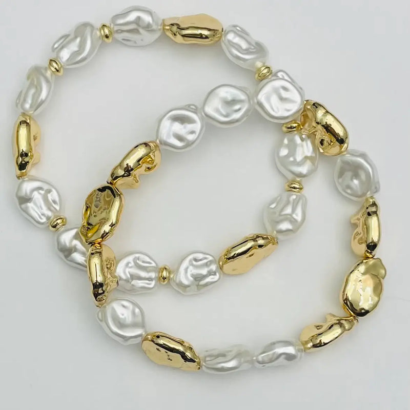 Baroque Pearl & Gold Nugget Bracelets