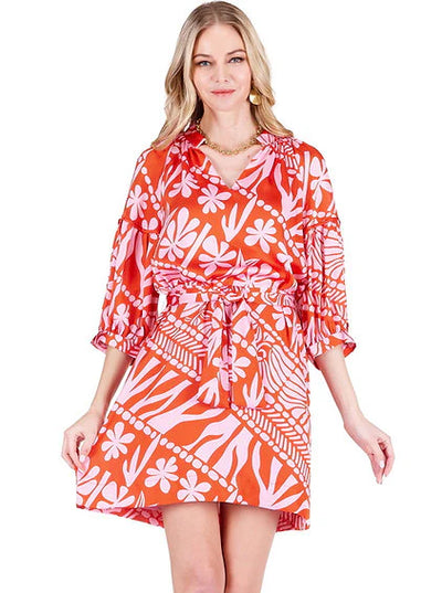 Hibiscus Flame Puff Sleeve Dress