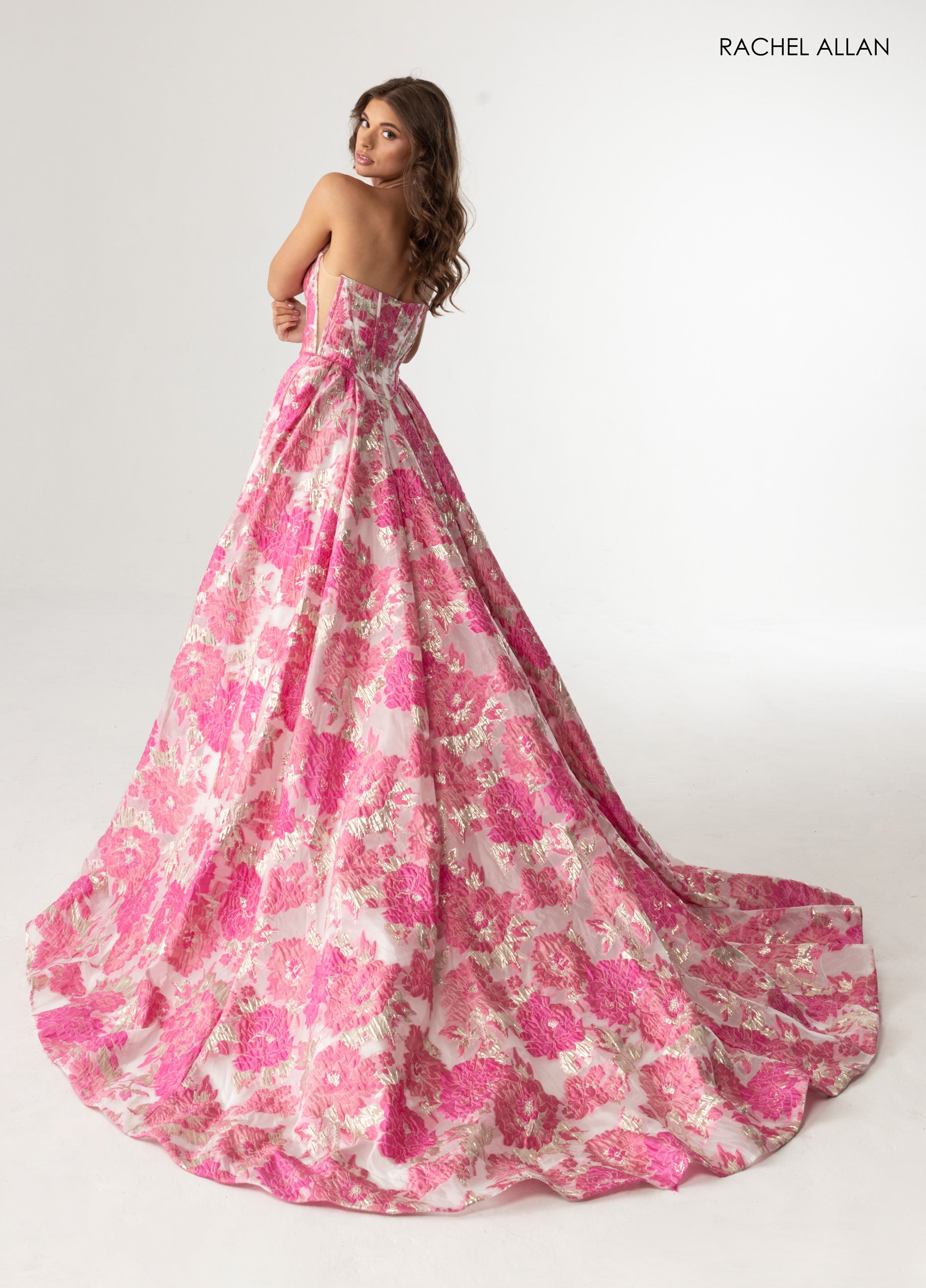 Strapless Pink Jacquard Gown | RA-70975