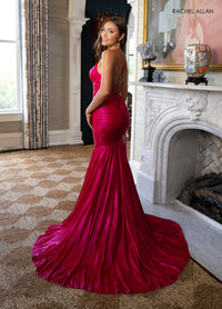 Hot Pink Metallic Ruched Gown | RA-71040
