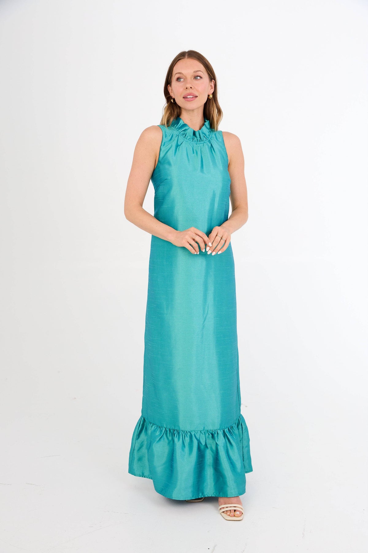 Camille Gown in Teal Dupioni