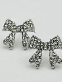 Silver Mini Sparkle Bow Earrings