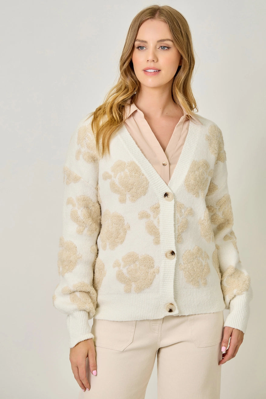 Floral Button Down Cardigan | Cream