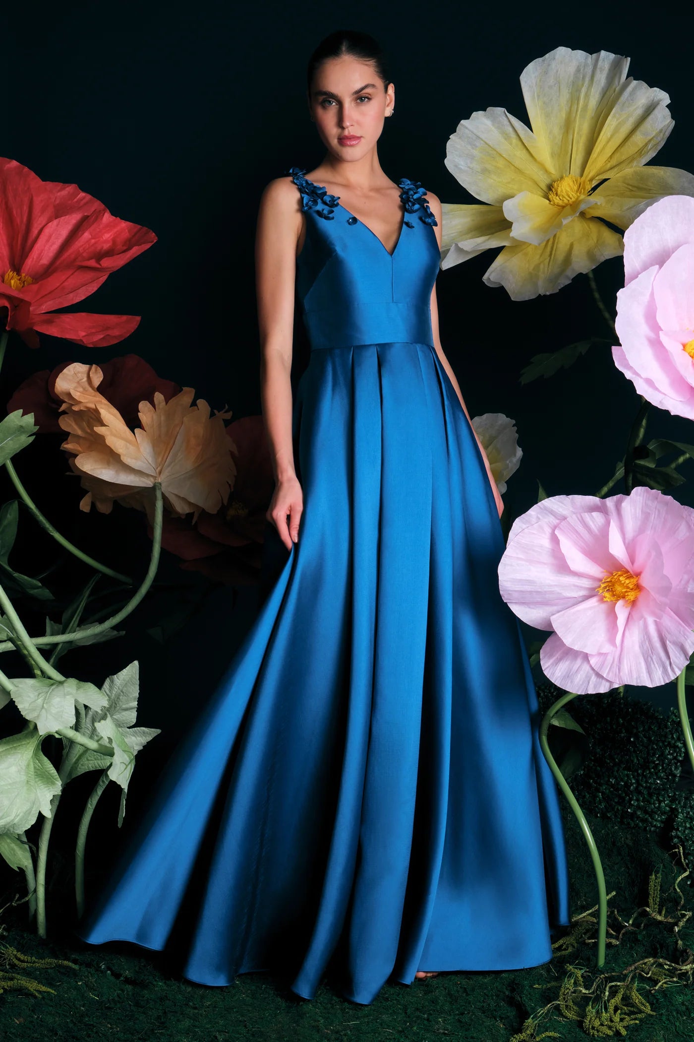 Velina Mikado V Neck Gown