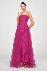 Teresa Strapless Draped Gown - Sangria