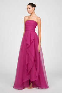 Teresa Strapless Draped Gown - Sangria