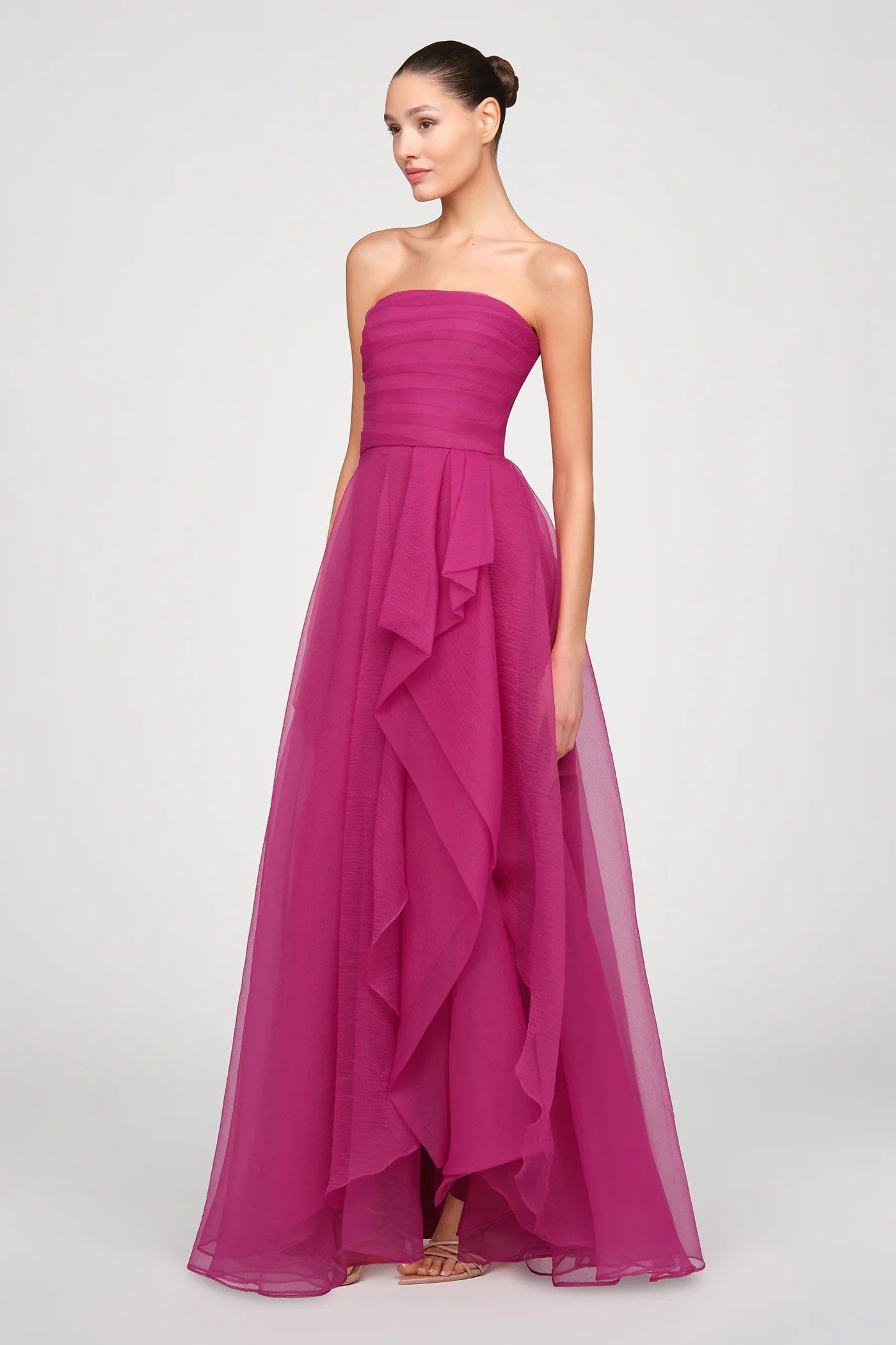 Teresa Strapless Draped Gown - Sangria