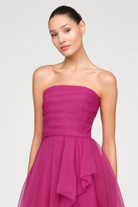 Teresa Strapless Draped Gown - Sangria