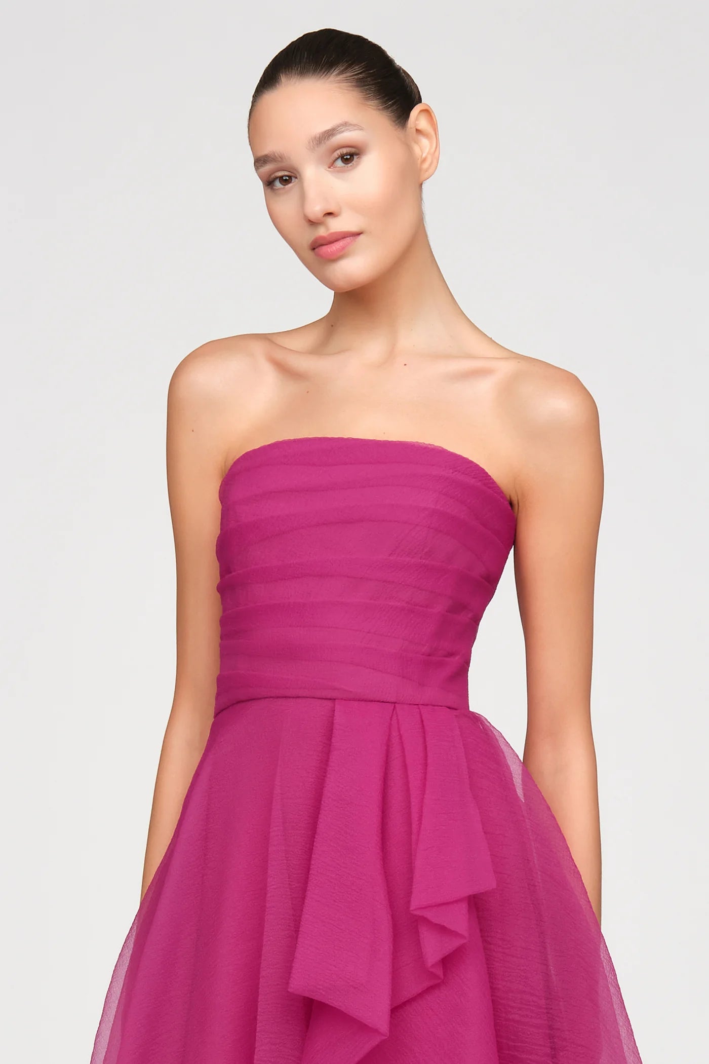 Teresa Strapless Draped Gown - Sangria
