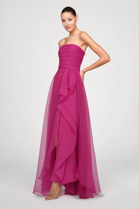 Teresa Strapless Draped Gown - Sangria