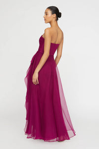 Teresa Strapless Draped Gown - Sangria