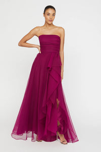 Teresa Strapless Draped Gown - Sangria