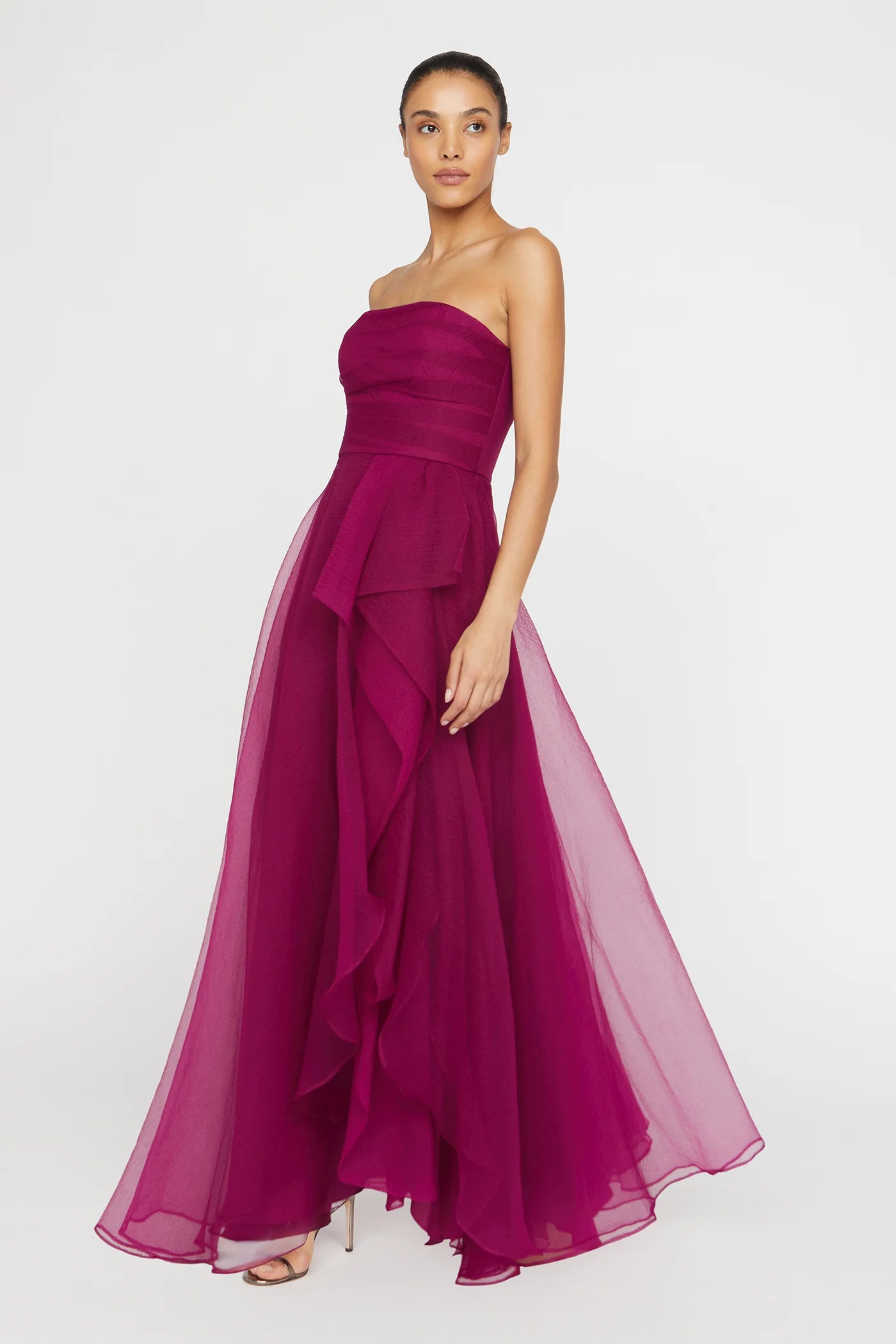 Teresa Strapless Draped Gown - Sangria