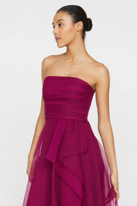 Teresa Strapless Draped Gown - Sangria