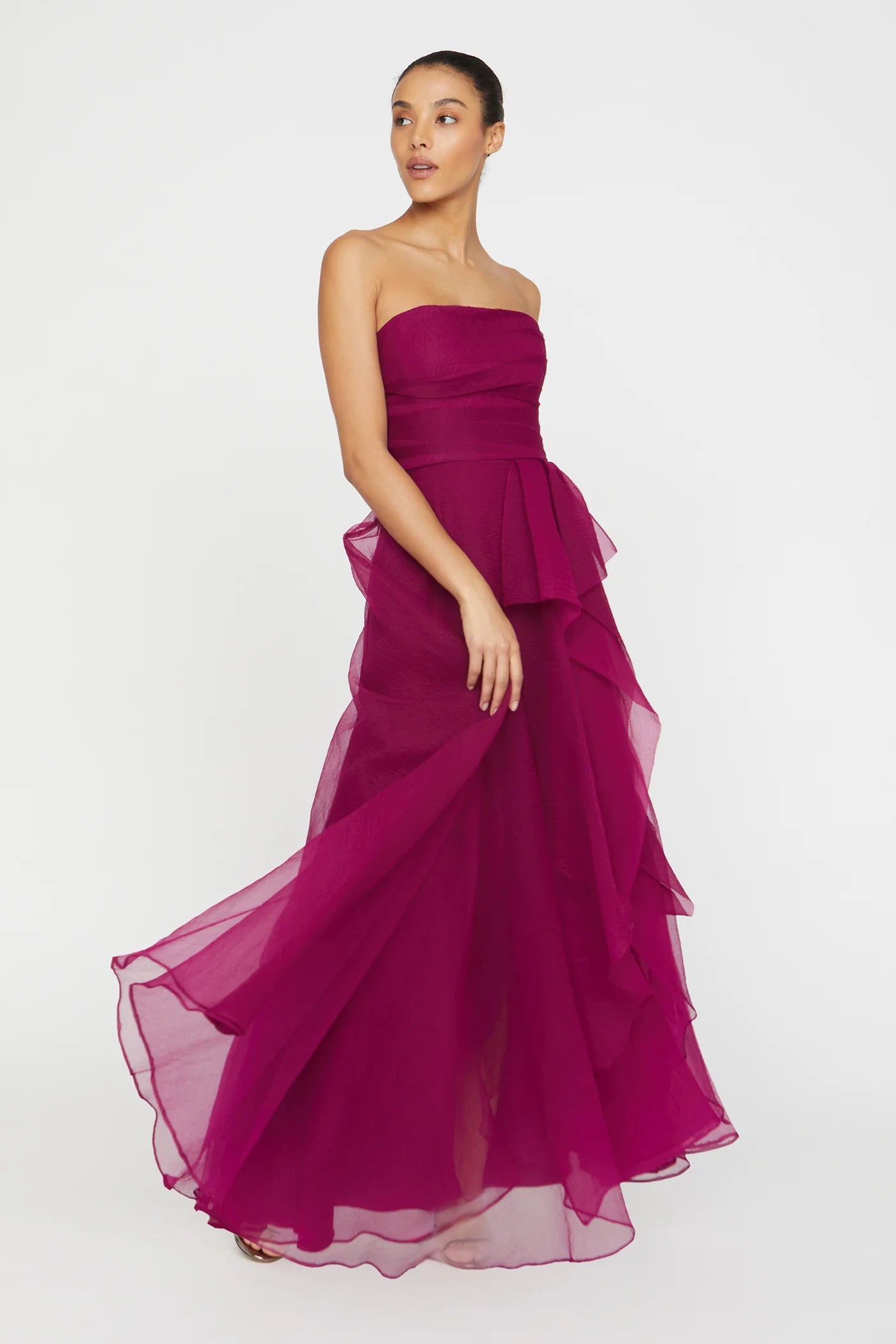 Teresa Strapless Draped Gown - Sangria