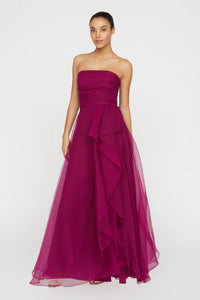 Teresa Strapless Draped Gown - Sangria