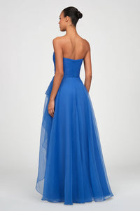 Teresa Strapless Draped Gown - Brilliant Blue