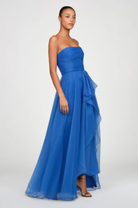 Teresa Strapless Draped Gown - Brilliant Blue