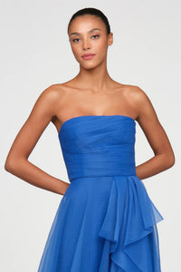 Teresa Strapless Draped Gown - Brilliant Blue