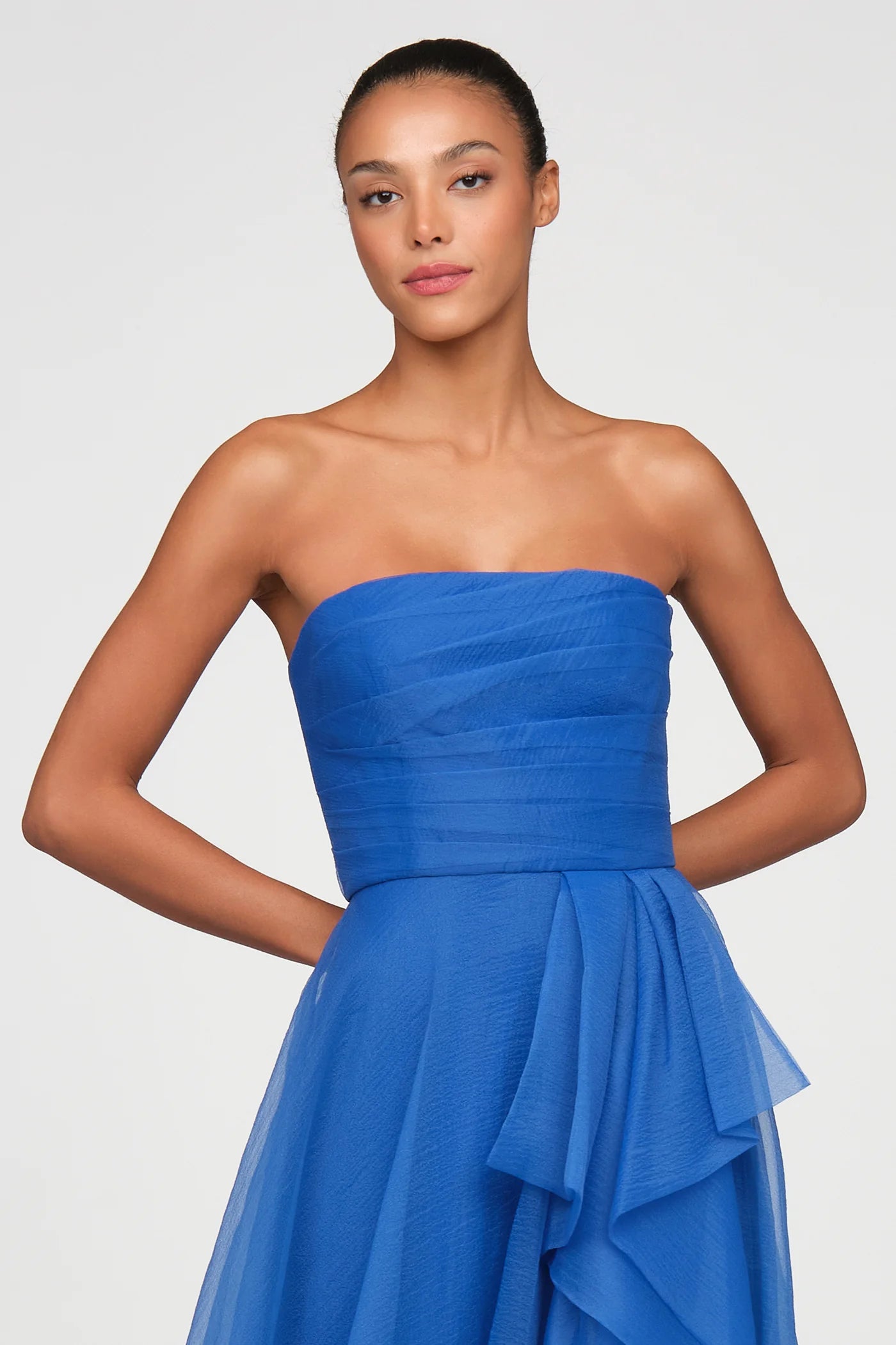 Teresa Strapless Draped Gown - Brilliant Blue