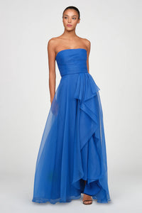 Teresa Strapless Draped Gown - Brilliant Blue