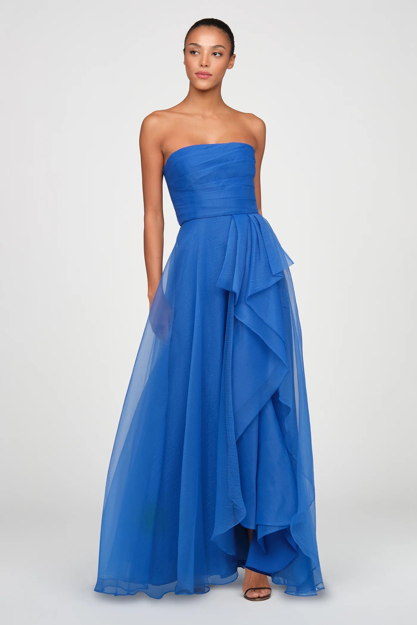 Teresa Strapless Draped Gown - Brilliant Blue
