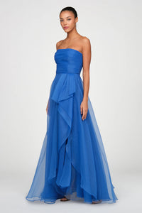 Teresa Strapless Draped Gown - Brilliant Blue
