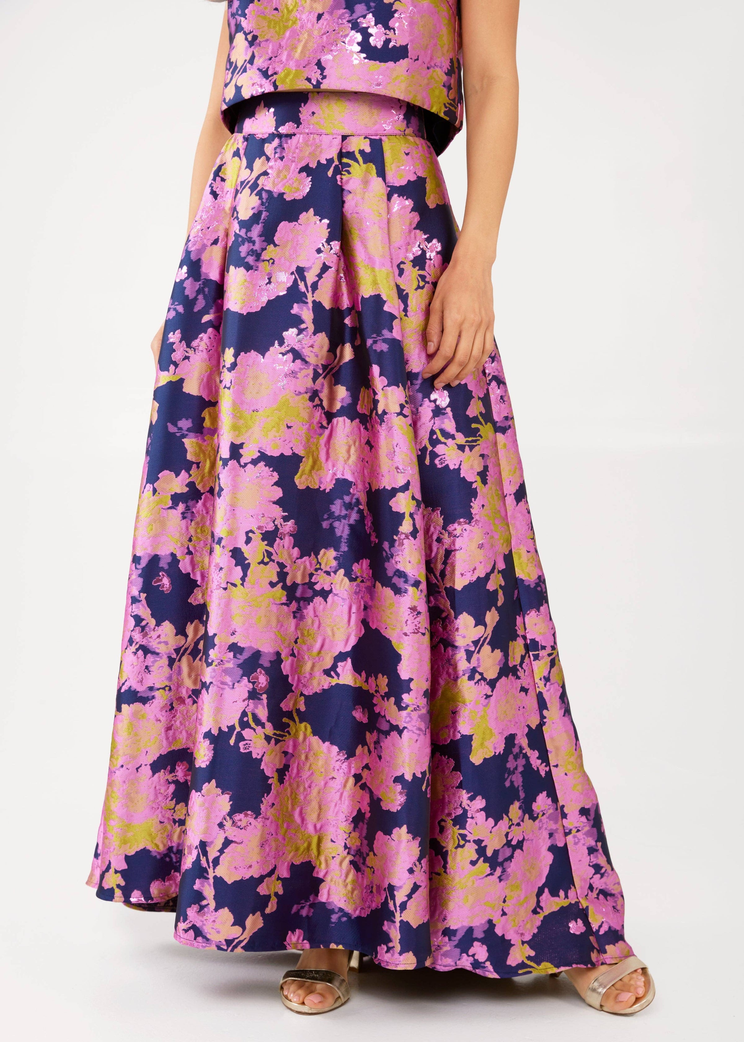 Olivia Skirt Navy Abstract Brocade