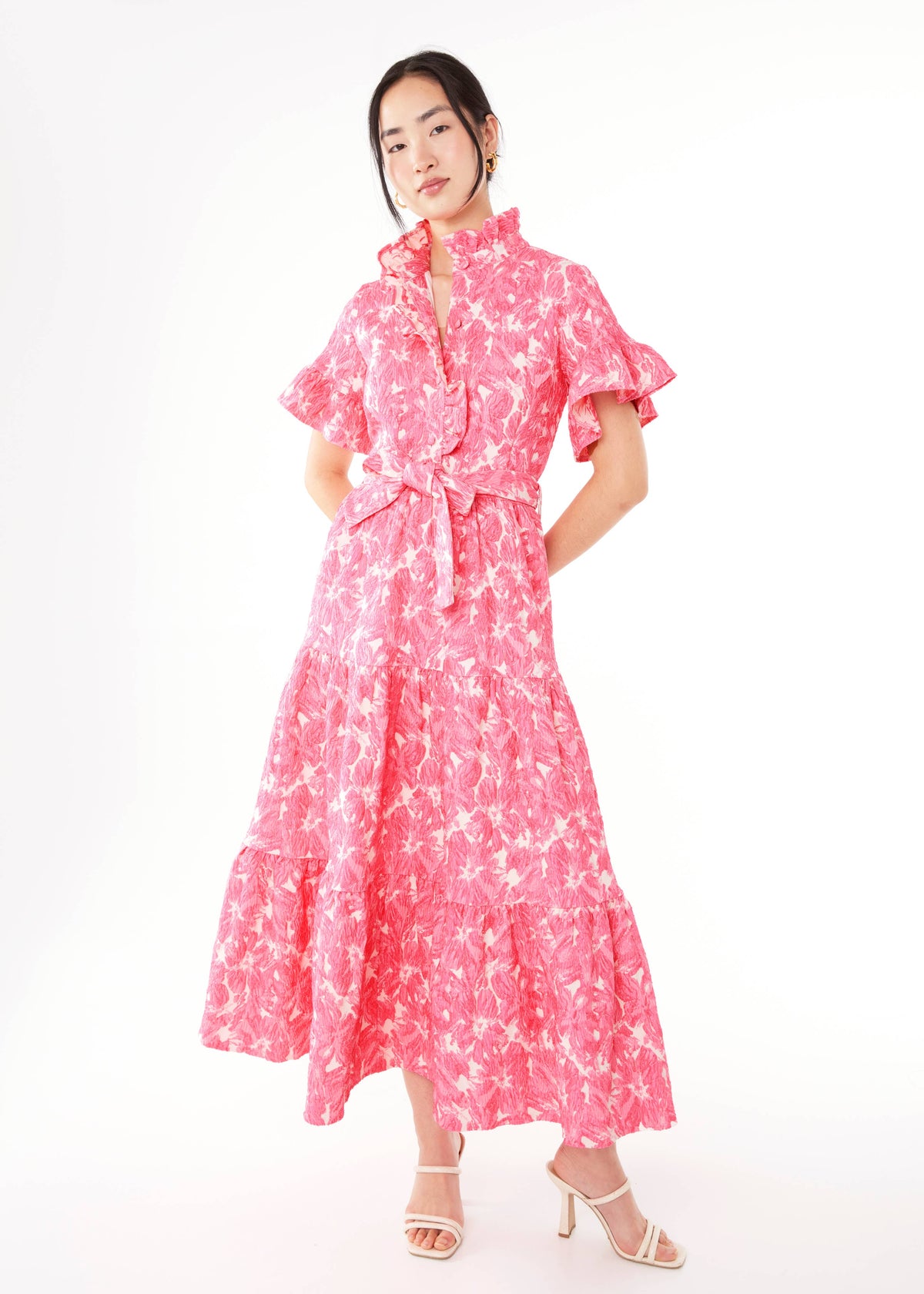 Sadie Maxi Dress Hot Pink Hibiscus Jacquard