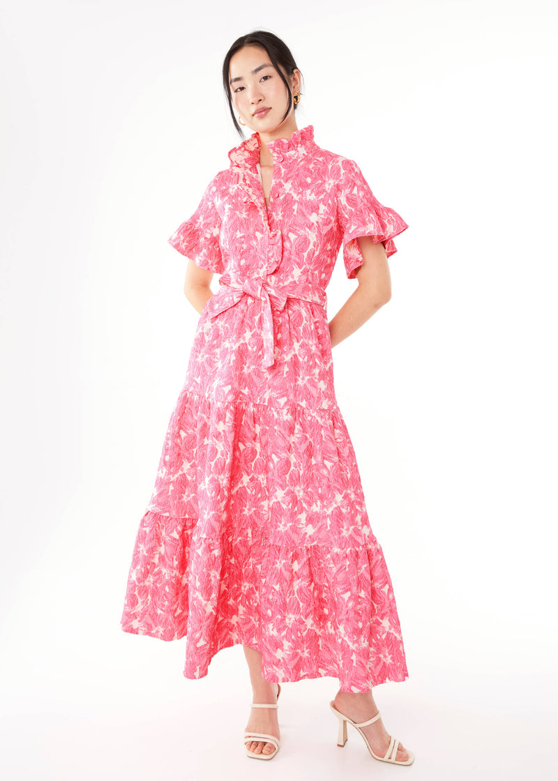 Sadie Maxi Dress Hot Pink Hibiscus Jacquard