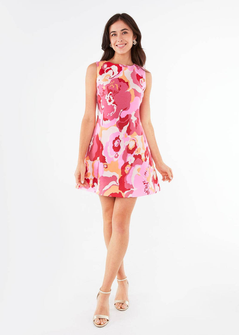 Avery Pink Retro Jacquard Dress