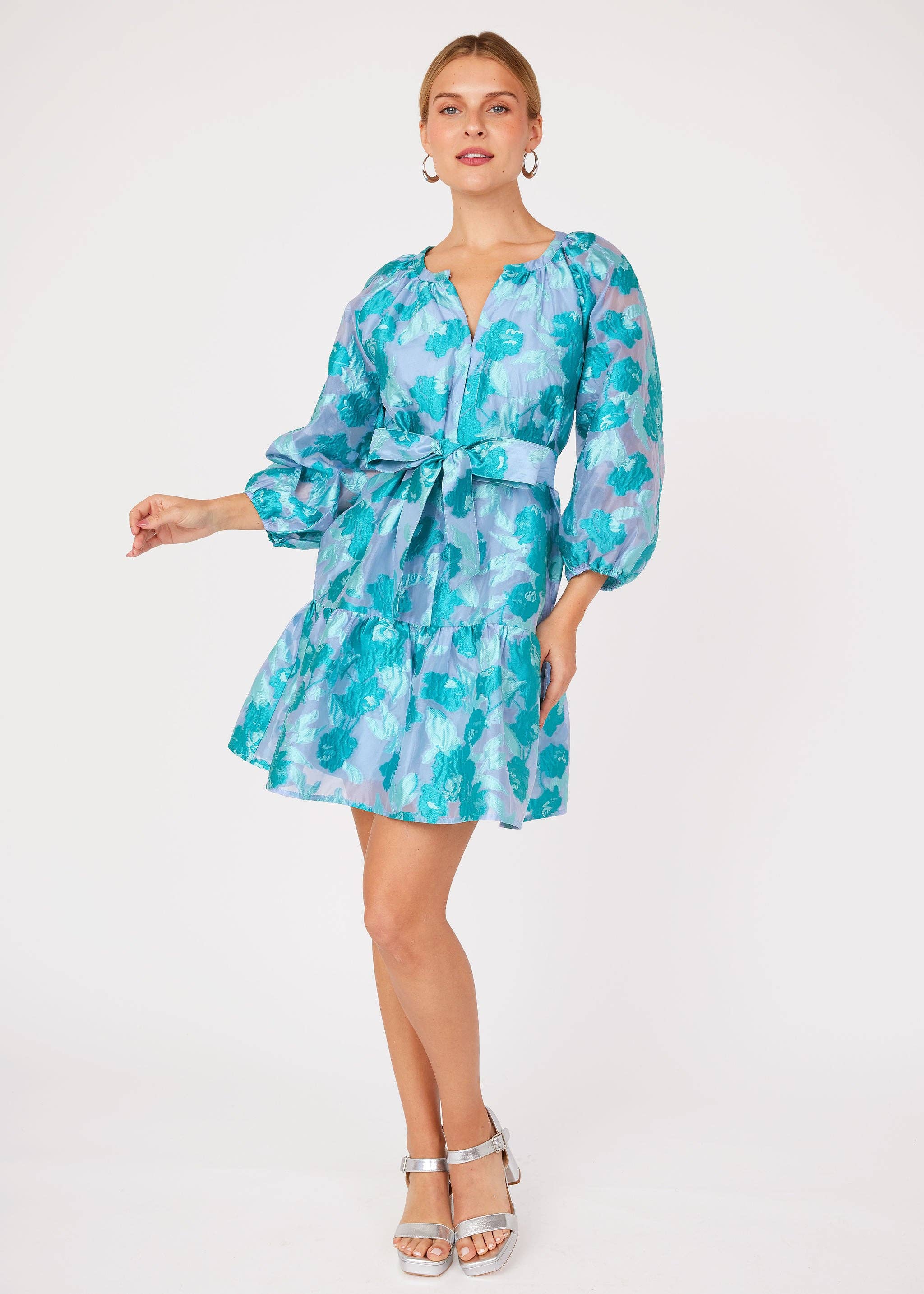 Elise Mini Dress in Mint Rose