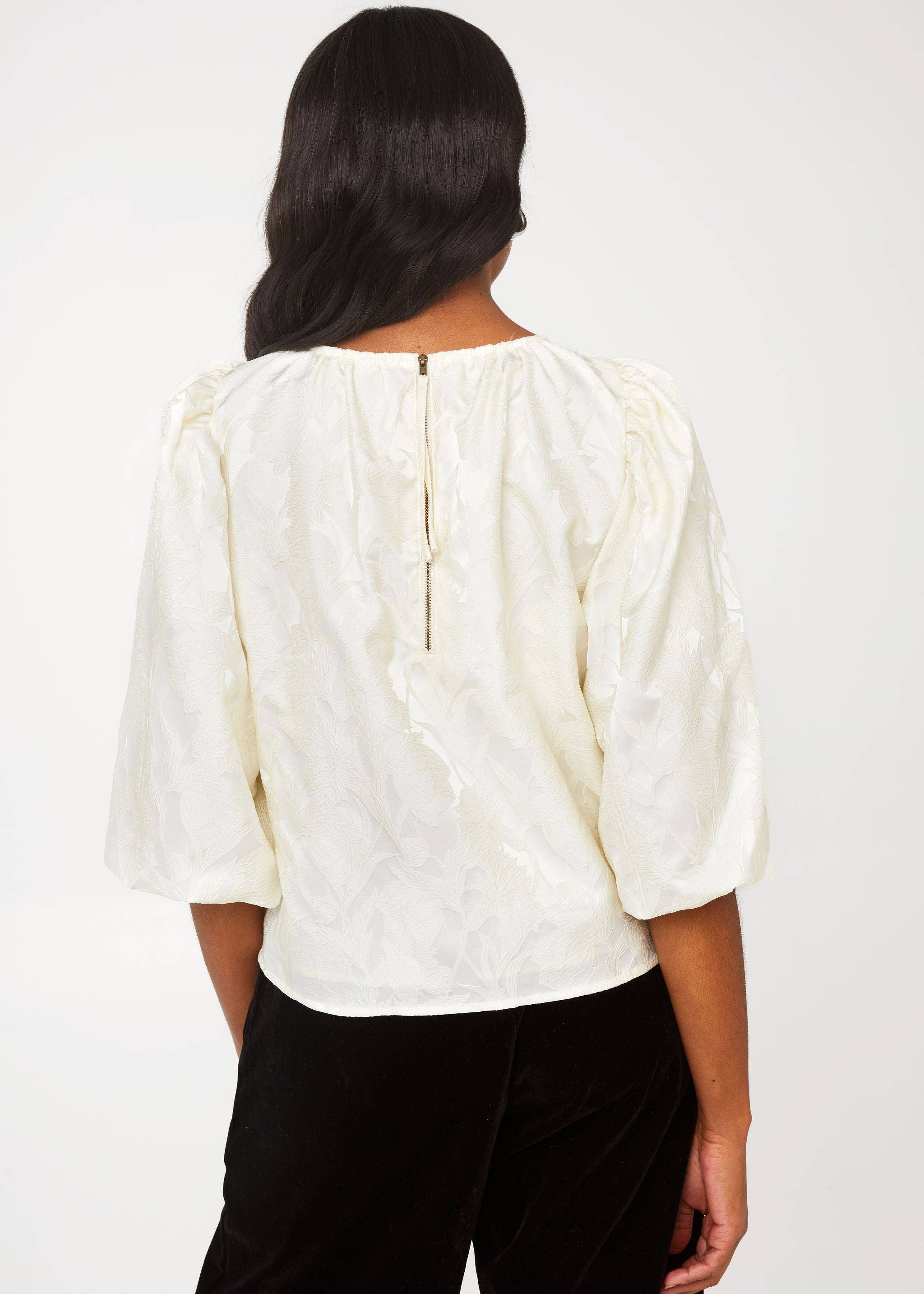 Hadley Top Ivory Embossed Satin